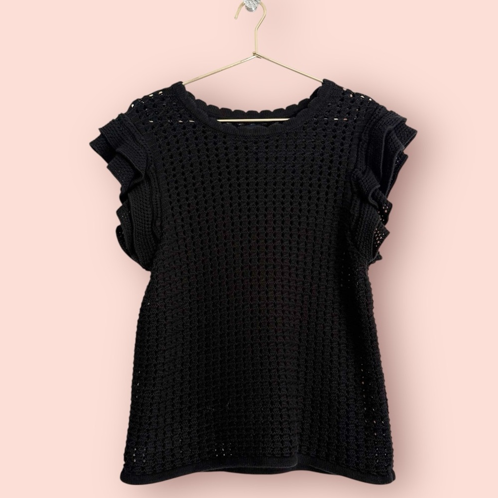 GAP Flutter Sleeve Crochet Sweater Women’s M Tall Black - Picture 3 of 9